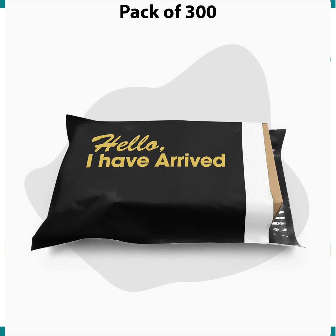10 x 13 Hello, I Have Arrived Black and Gold Poly Bag Mailer Envelopes 2 Mil